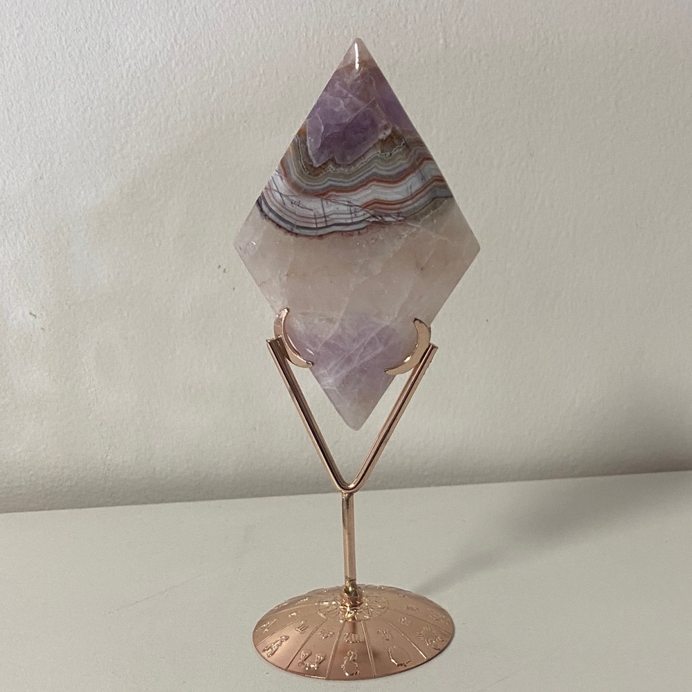 Faceted Chevron Amethyst Display Crystal on Rose Gold Stand